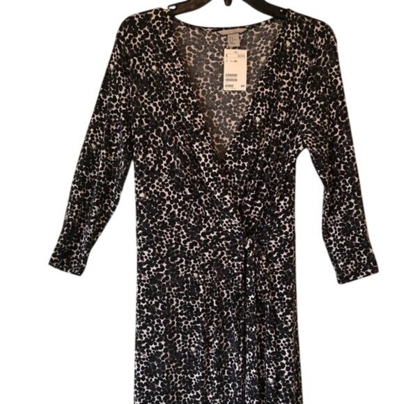 H&M NWT Black White Polka Dot Wrap Dress 3/4 Sleeve, Medium - Picture 1 of 5